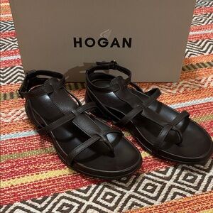 HOGAN Fussbett Leather Sandals in color "Coffee" size 6 1/2
